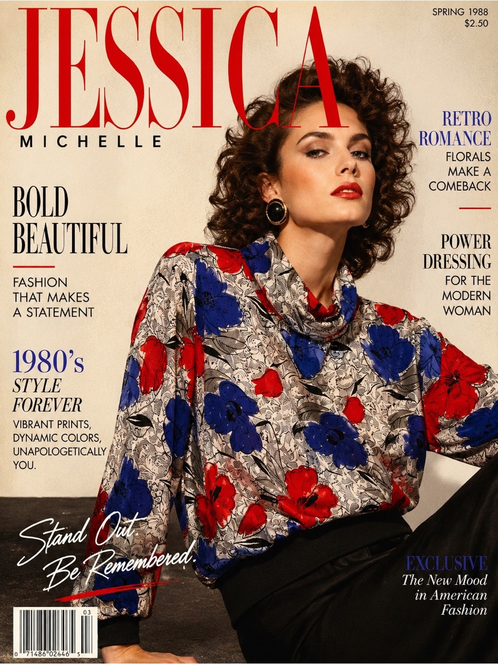 Vintage Jessica Michelle Red & Blue Floral Long Sleeve Blouse Size 14